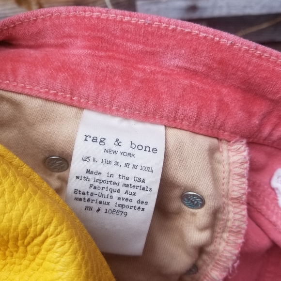 Rag & Bone Dojo High Waist ROSE -Washed Red- Velvet Crops 27 - Picture 8 of 8